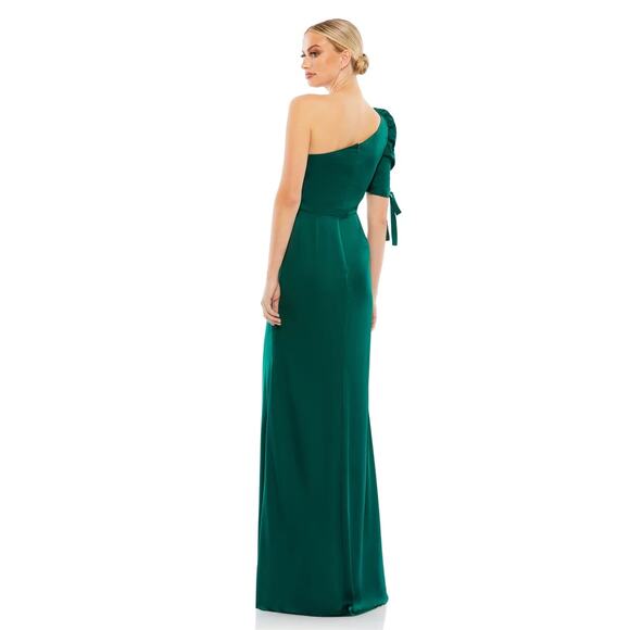 Mac Duggal 55632 Empress Green Satin One Shoulder Puff Sleeve Trumpet Gown 20 - Picture 2 of 7